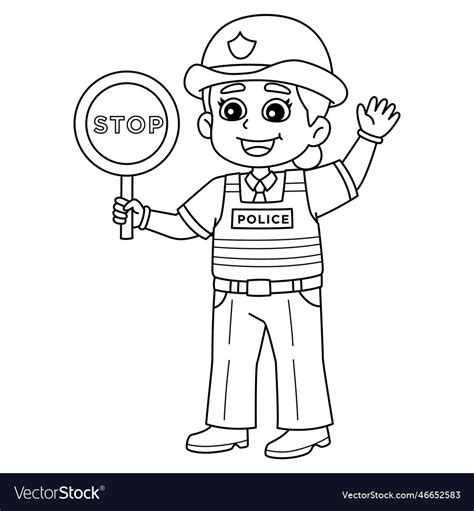 Police Traffic Officer Isolated Coloring Page Vector Image