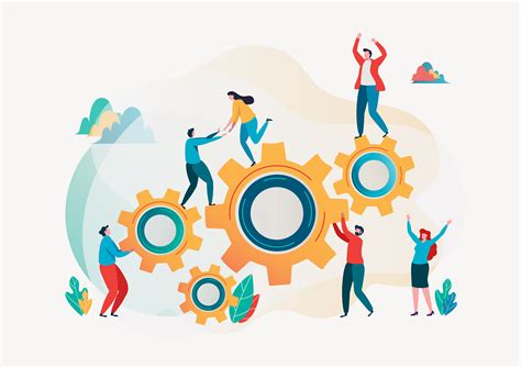 Cartoon partners working in connection. Teamwork- und Teambuildingbild mit Leuten und Gängen ...