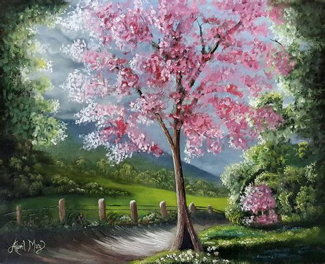 Pink Tree Of Spring Painting By April May Fine Art America