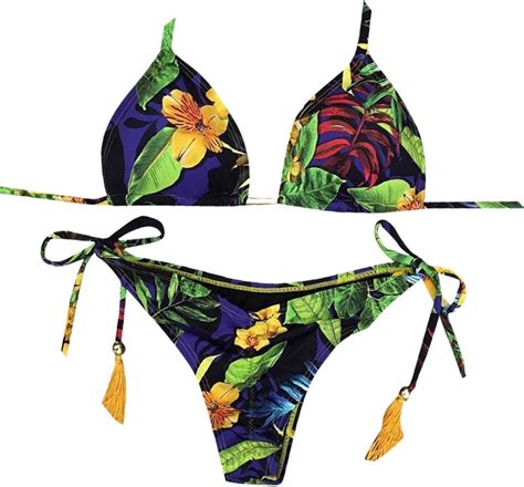 Hooudo Women Bandage Bikini Set Brazilian Beachwear Flower Print Padded