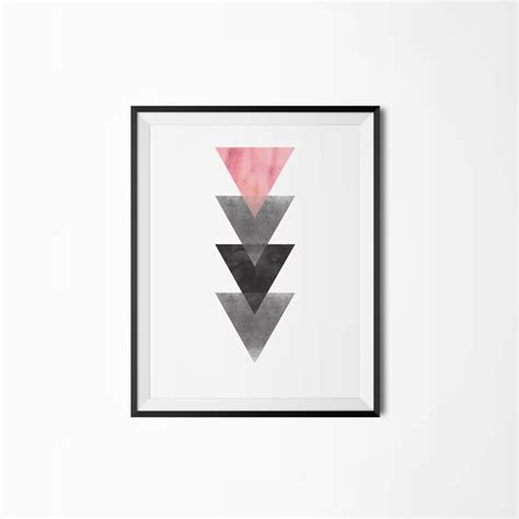 Geometric Print Triangles Print Pink Black And Silver Etsy