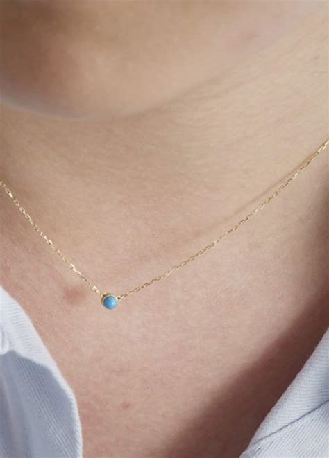 K Solid Gold Turquoise Necklace December Birthstone Etsy