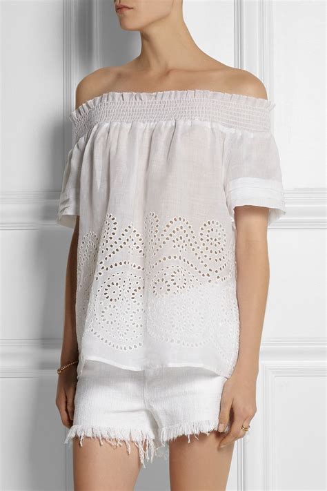 White Smocked Linen And Broderie Anglaise Top Collette By Collette
