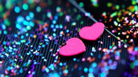 Two Pink Heart Shape In Glittering Stripe Background Hd Glitter
