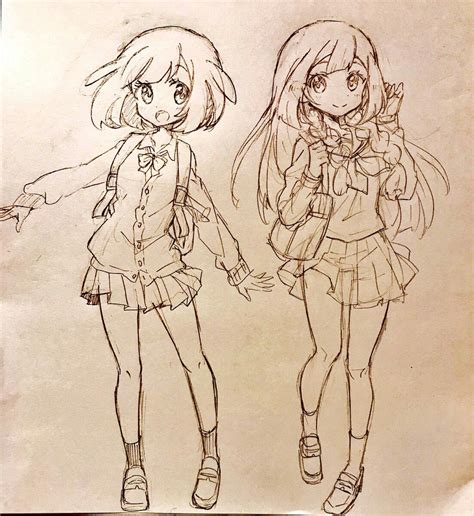 Moon And Lillie School Uniform Girl Girl Drawing Sketches Anime Drawing Styles Hand Art