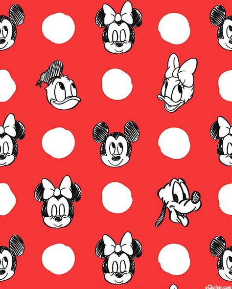 Mickey And Minnie Mouse Heads On A Red Background With White Polka Dot