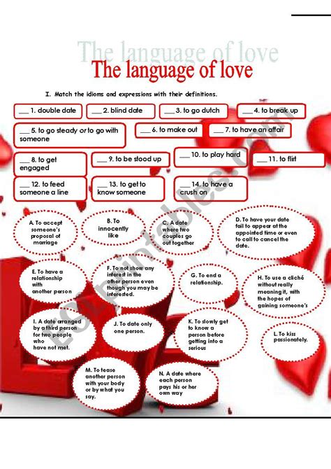 The Language Of Love Esl Worksheet By Burbinita2711