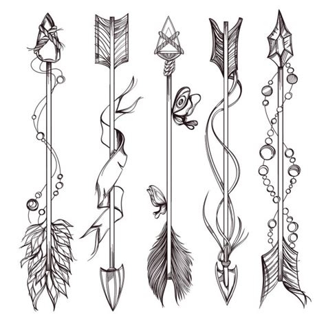Vector Collection Of Stylized Tribal Feather Arrows — Stock Vector