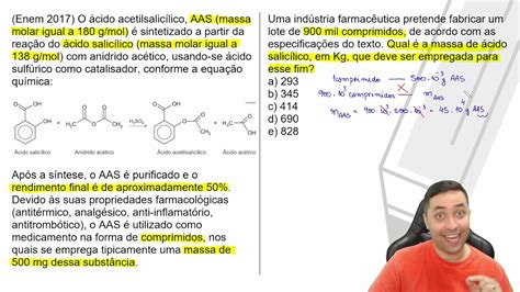 O Cido Acetilsalic Lico Aas Massa Molar Igual A G Mol Sintetizado Youtube