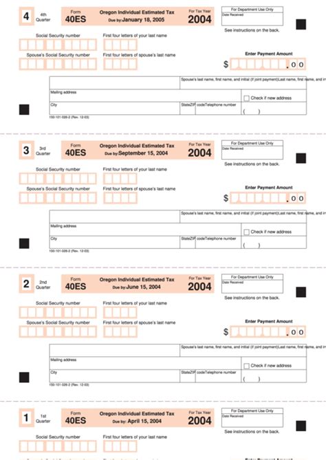 Form 40es Oregon Individual Estimated Tax 2004 Printable Pdf Download