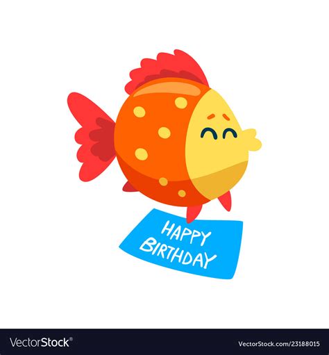 Download Cute fish holding a happy birthday banner little Vector Image