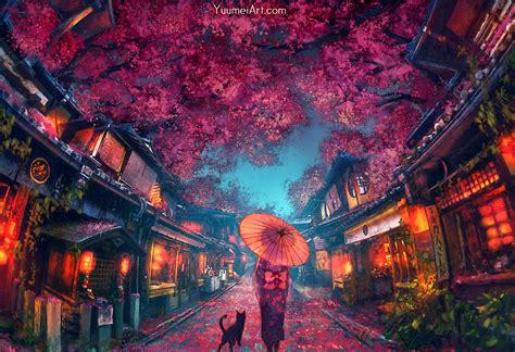 Sakura Bliss Anime Kimono Parade Hd Wallpaper By Yuumei