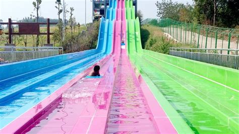 Multi Lanes Rainbow Custom Water Slides For Aqua Park Fiberglass Material