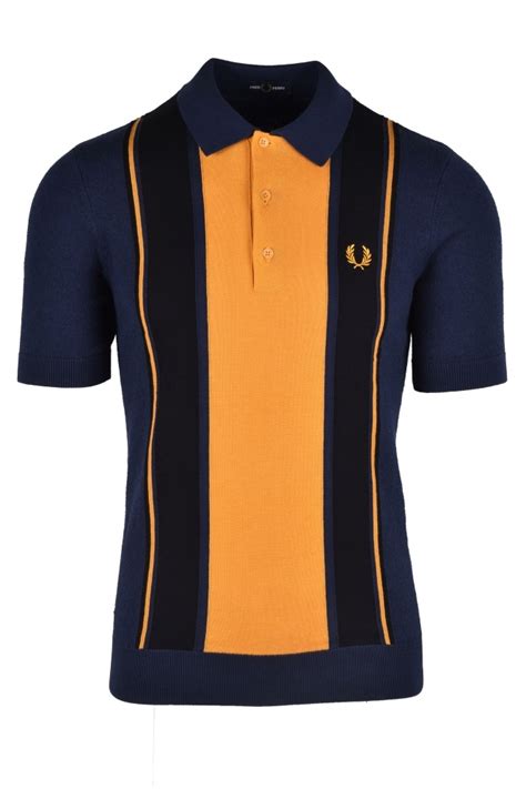 Fred Perry Striped Knitted Polo Shirt Dark Carbon K9548