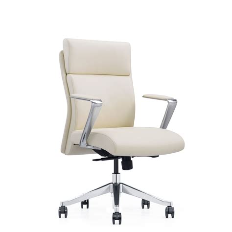 LOD65 Off White Leather Mid Back Home Office Chair 