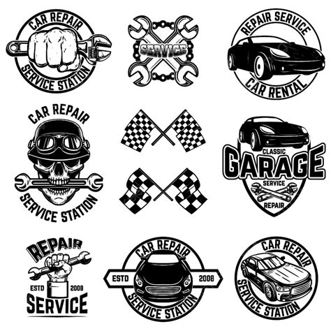 set of car service station emblems and design elements car drawing car sketch transportation