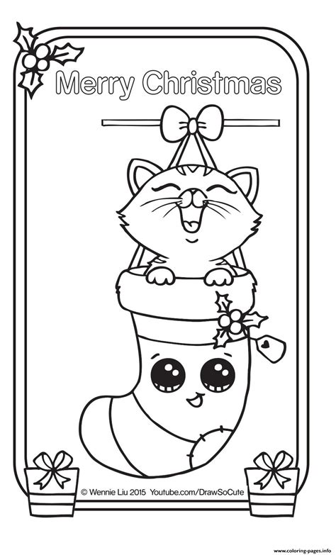 Christmas Card Kitten Draw So Cute Coloring Page Printable
