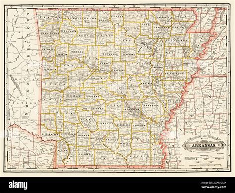 Railroad And County Map Of Arkansas Stock Photo Alamy