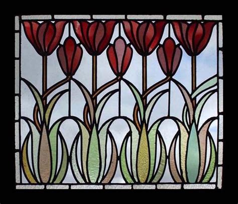 Amazing Very Rare Art Nouveau Tulips Antique English Stained Glass Window Stained Glass