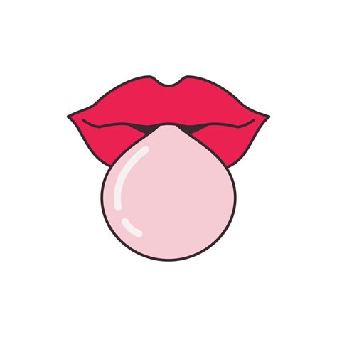 Pop Woman Red Lips Blowing Bubble Gum Outline Drawing Sticker 12258789