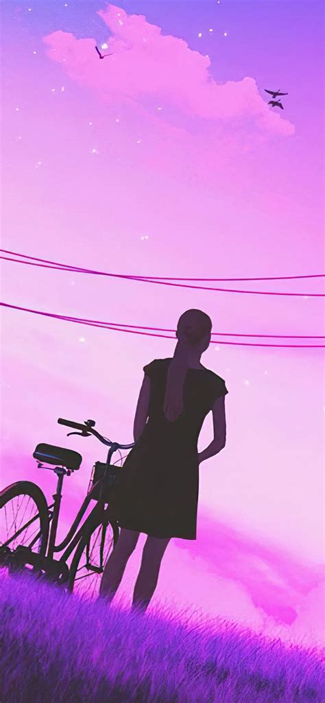 Download Ethereal Journey Girl On A Bicycle In Vaporwave Art Wallpaper