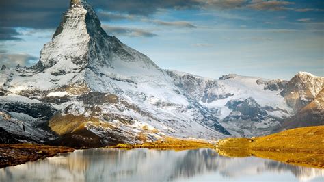 Mountains Rocks Lake Snow Sky Landscapes Reflection Wallpapers Hd