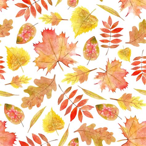 Autumn Leaves Seamless Pattern Watercolor Hand Drawn Vector Print With