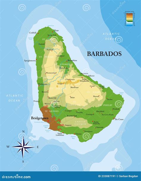 Mapa Físico Altamente Detallado De La Isla De Barbados Ilustración del