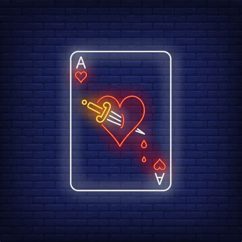 Free Vector Ace Of Hearts With Dagger Playing Card Neon Sign