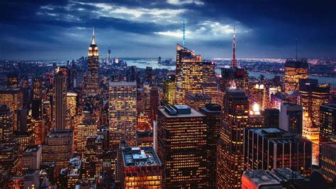 Manhattan Buildings At Night Zoom Backgrounds Thezoombackgrounds Com