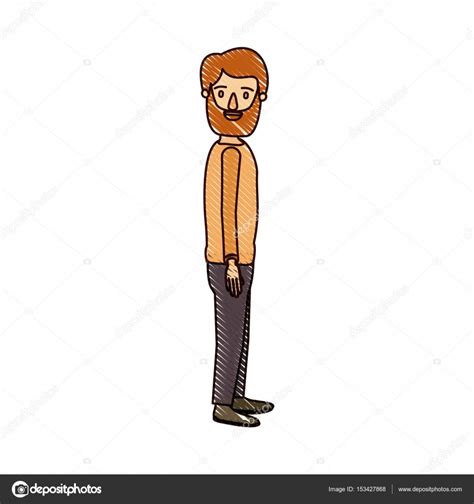 Color Crayon Stripe Cartoon Full Body Man With Beard And Moustache