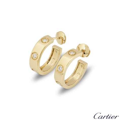 Cartier Yellow Gold Diamond Love Hoop Earrings Rich Diamonds