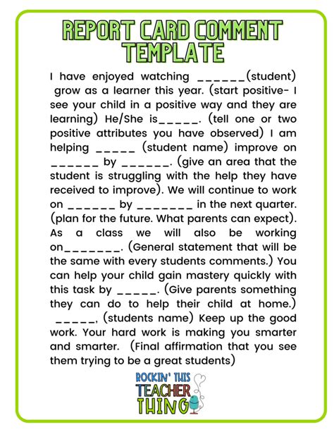 Report Card Comments For Kindergarten Report Card Comments For