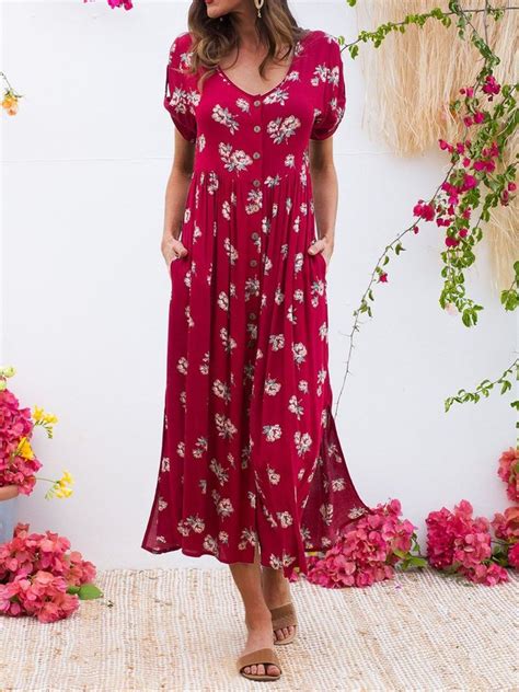 Floral Maxi Dress Plus Size Short Sleeve Printed Dresses Womens
