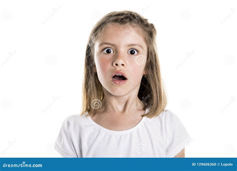 Portrait Of A Scared Young Girl On White Background Stock Photo Image