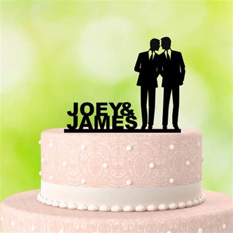 Personalized Wedding Cake Decoration Gay Silhouette Couple Cake Topper Custom Name Gay Acrylic