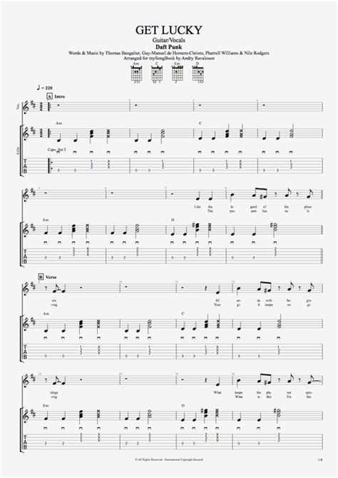 We've come too far to give up who we are so let's raise the bar and our cups to the stars. Get Lucky by Daft Punk - Guitar/Vocals Guitar Pro Tab ...
