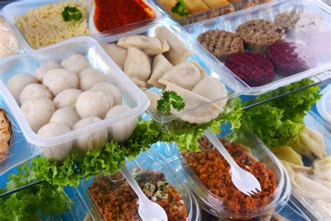 A Variety Of Prepackaged Food Products In Plastic Boxes Stock Image