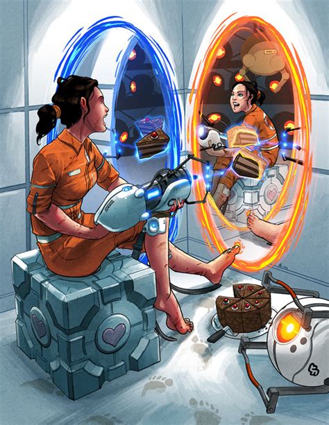 Glados Chell And Aperture Science Weighted Companion Cube Portal And