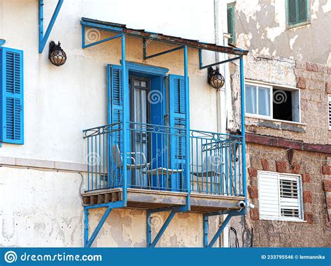 Blue Balcony And Blue Window Shutters Stock Photo Image Of Balcony