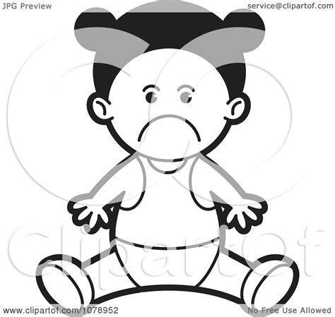 Clipart Black And White Sad Baby Girl Royalty Free Vector