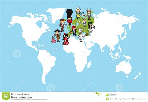 Europe People Cartoons World Map Diversity Illustr Royalty