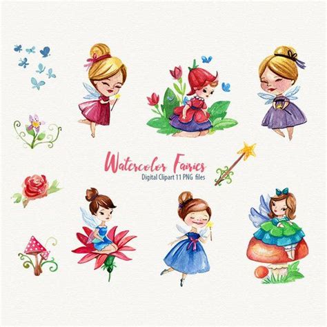 Watercolor Fairies Clipart Watercolor Floral Fairy Clipart Etsy