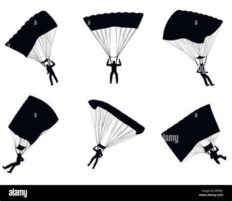 Vector Illustration Of A Six Parachutists Silhouettes Stock Vector