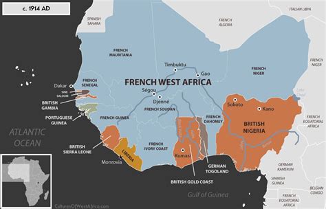 Historical Map Of West Africa C 1914 Showing The European Colonies