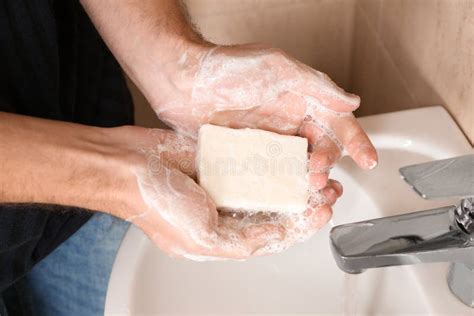 Man Washing Hands With Soap Closeup Stock Image Image Of Pure