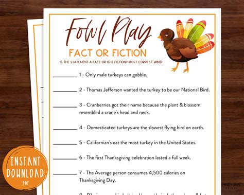 Thanksgiving Trivia Game Fowl Play Turkey Trivia - Etsy