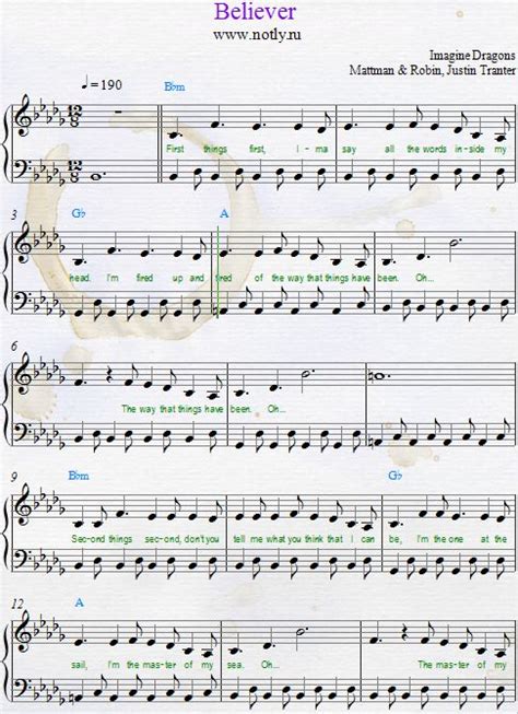 Imagine Dragons — Believer Download Pdf Piano Sheet Music Clarinet