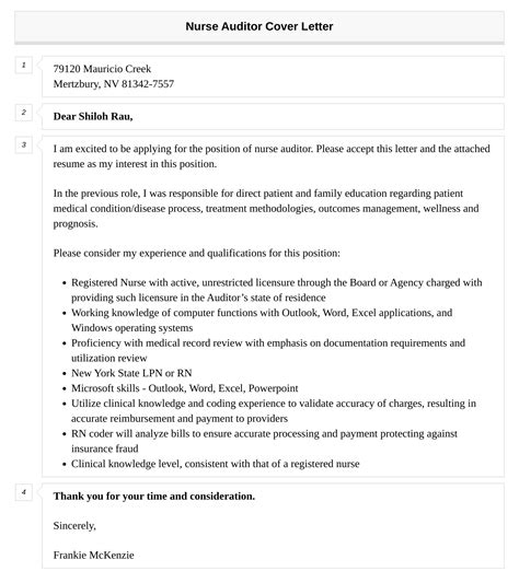 Nurse Auditor Cover Letter | Velvet Jobs