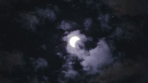 Spooky Crescent Moon Glows In A Cloudy Night Sky Partial Eclipse 4k Hd